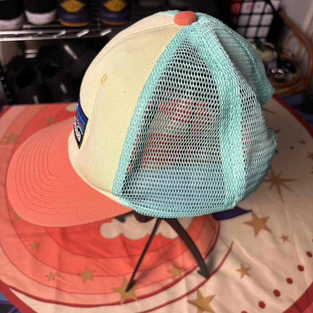Patagonia P-6 Logo Trucker Hat Cream Orange Mint Green Snapback Mesh Cap
